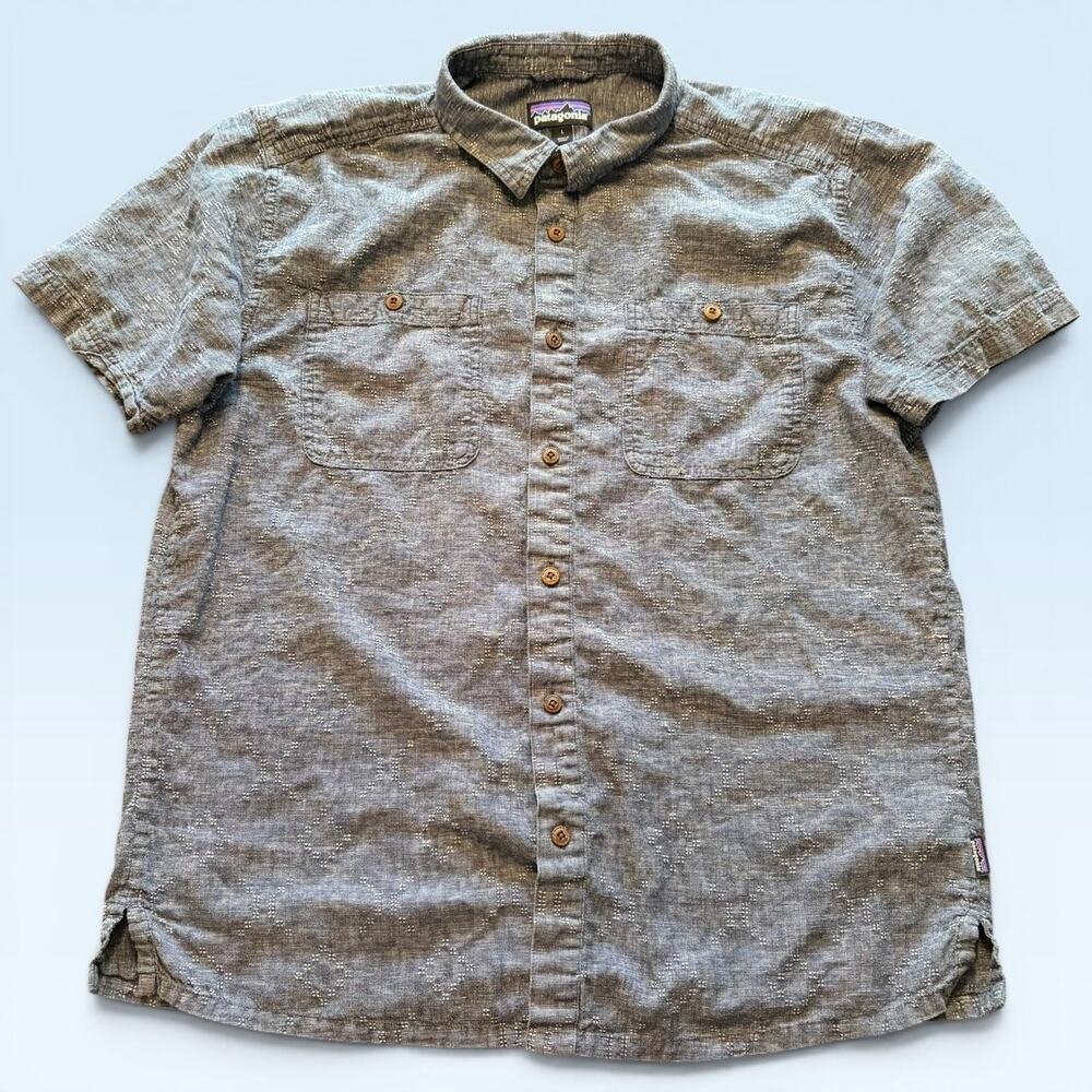 Patagonia Shirt Mens Large Blue Hemp Cotton Short Sleeve Button Front STY53139